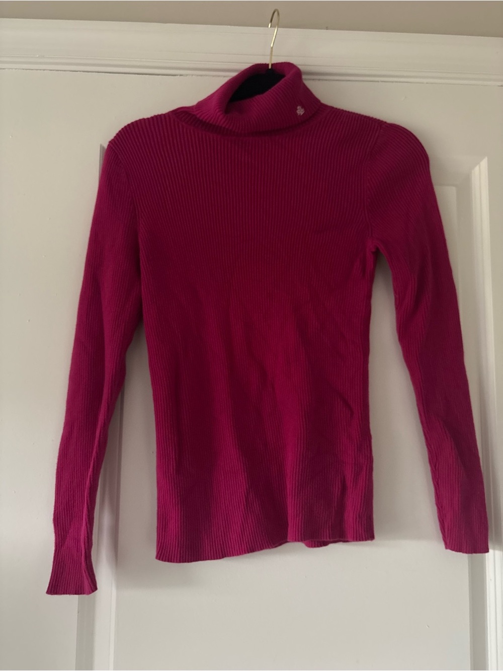 Ralph Lauren Fuchsia Ribbed Cowl Turtleneck Sweater